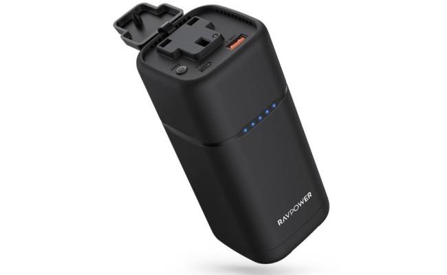 RAVPower PD Pioneer AC Portable Charger & Power Bank, 20000mAh Battery Capacity, 80W AC Output, 30W PD Output, USB-A & Type-C Ports, Black